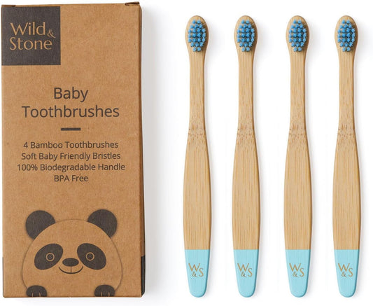 Wild & Stone Organic Baby Bamboo Toothbrushes | 4 Pack | Soft Bristles | 100% Compostable Handle |