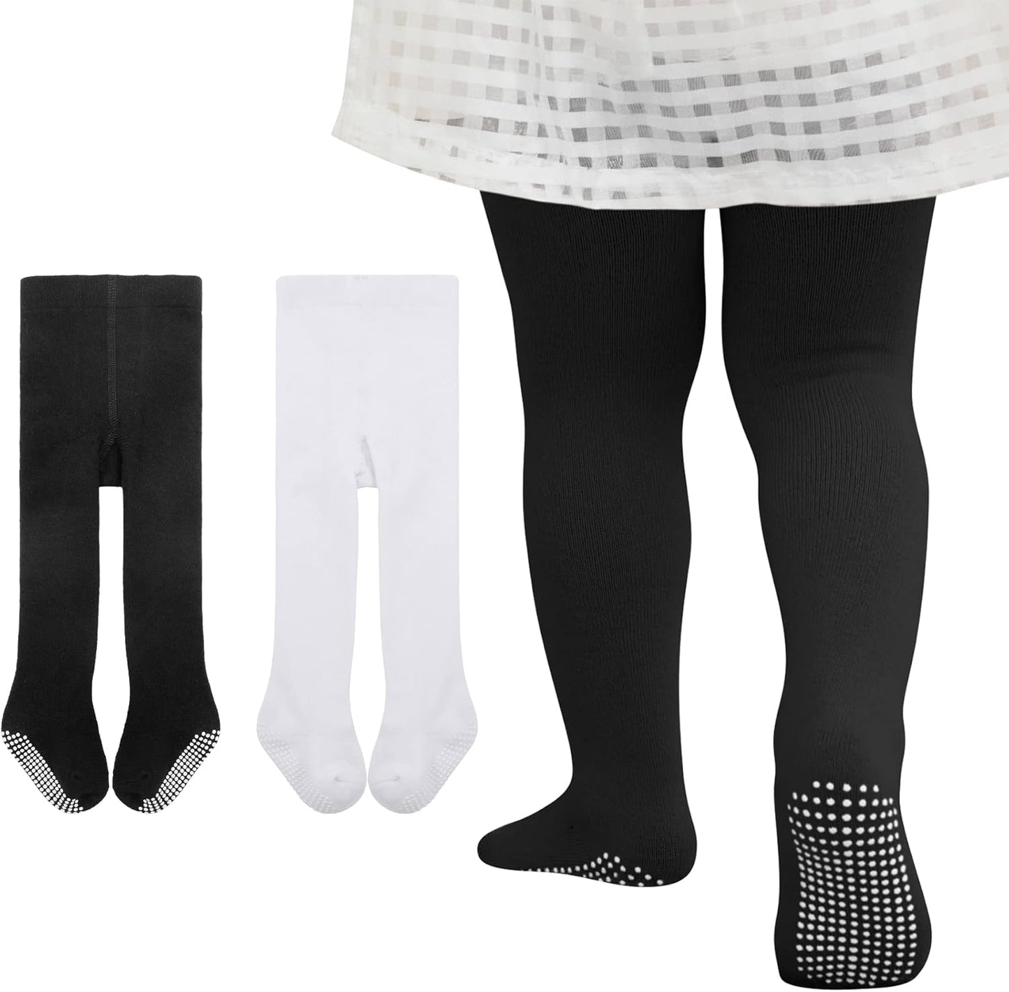 Zando Baby Girls Tights Cozy Cotton Infant Non Slip Grip Leggings Toddler Solid Knit Pantyhose Warm Newborn Stockings