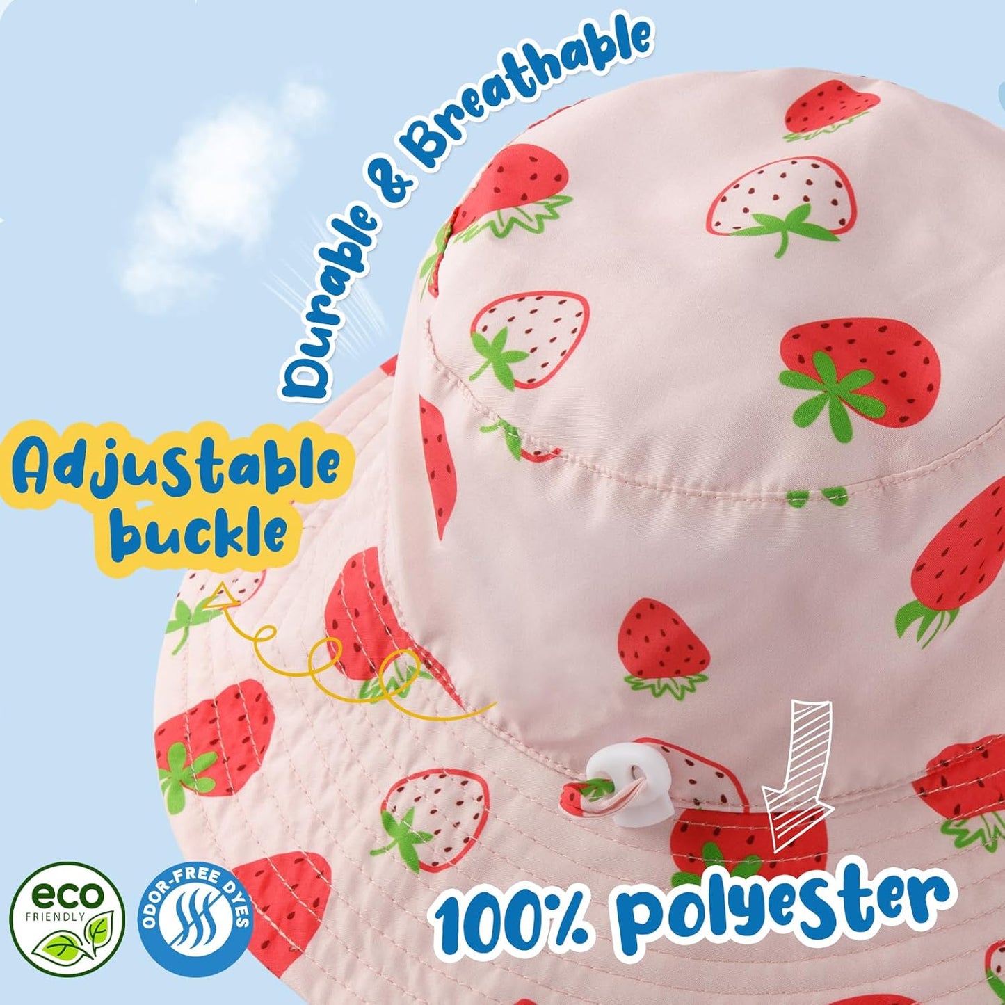 Baby Sun Hat Kids Summer UPF 50+ Toddler Bucket Hat Wide Brim Adjustable Beach Hats for Boys Girls Age 0-6 Years