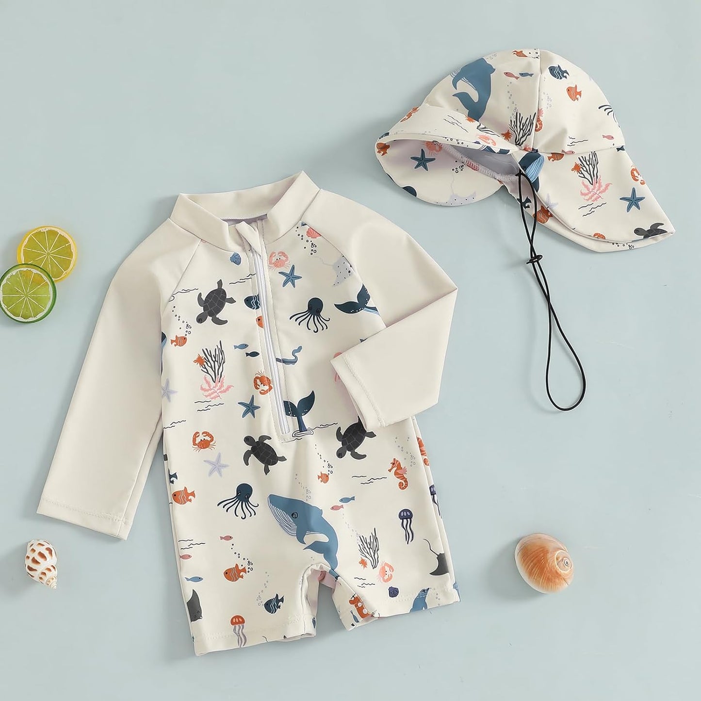 Hnyenmcko Baby/Toddler Boy Rash Guard Swimsuit Long Sleeve One Piece Zipper Swimwear Sunsuit Infant Bathing Suit Beachwear