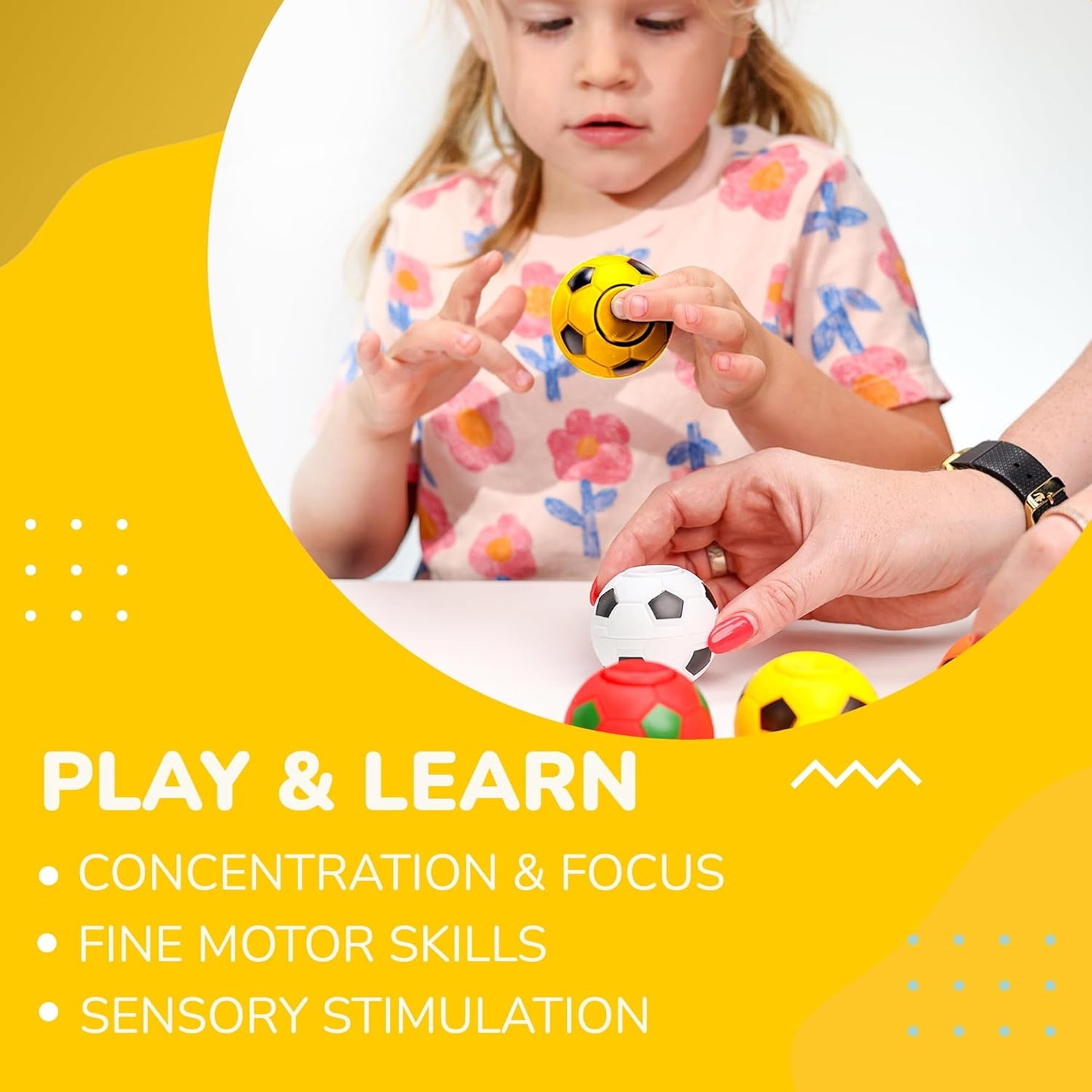 Entervending Fidget Spinners - 2 Inch Stress Balls - 12 Pcs Soccer Party Favors - Yellow Mini Fidget Spinners - Classroom Prizes - Fidget Spinners for Kids - Easter Basket Stuffers