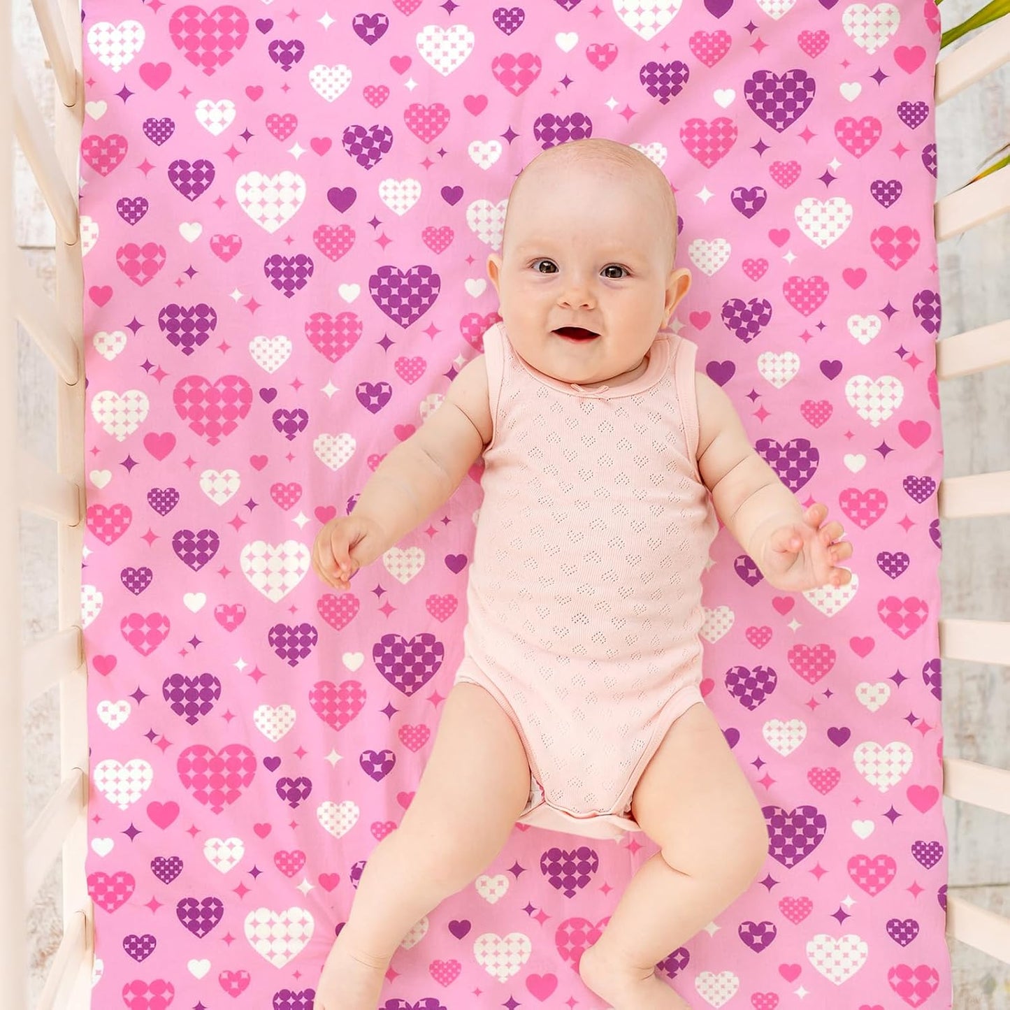 UOMNY Crib Sheet Heart Fitted Crib Sheets Baby Sheet for Standard Crib and Toddler Mattresses
