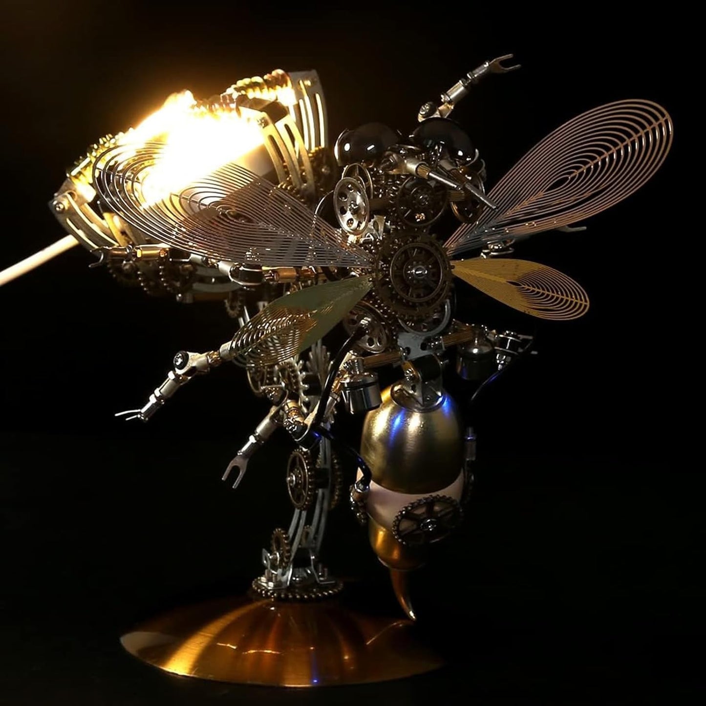 3D Metal Puzzle Wasp with Lamp for Adults, Assembly 3D Metal Model with Tool Kit to Build, 3D Metal Puzzle Model Building Kit Gifts, Home Decor Table Ornaments(Warm light)