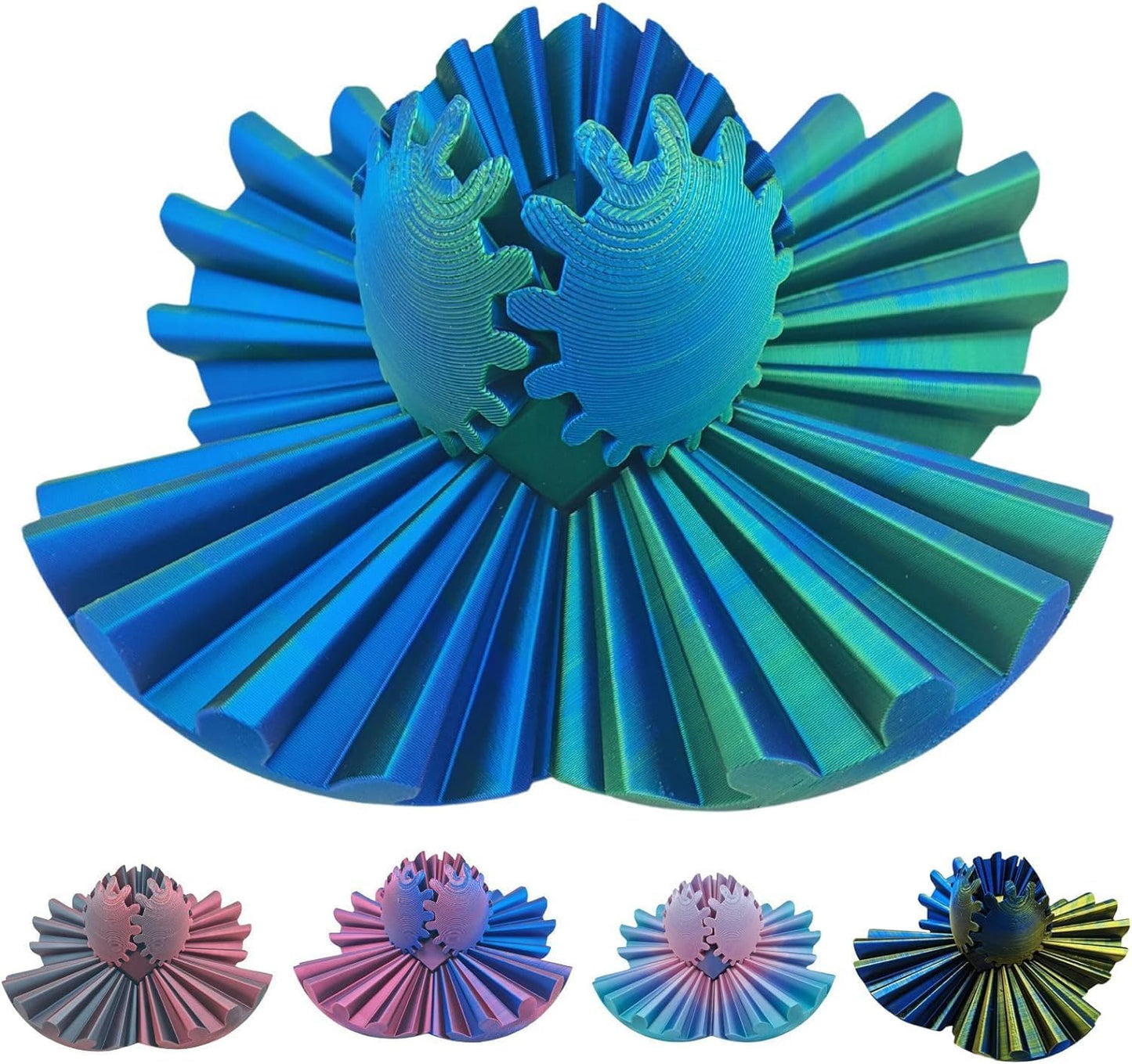 Gear Ball 3D Printed Gear Ball Spin Ball OR Cube Fidget Toy - Perfect for Stress and Anxiety Relaxing Fidget Toy, Desk Toy - Ideal for Sensory Needs and Autism (Blue Green)
