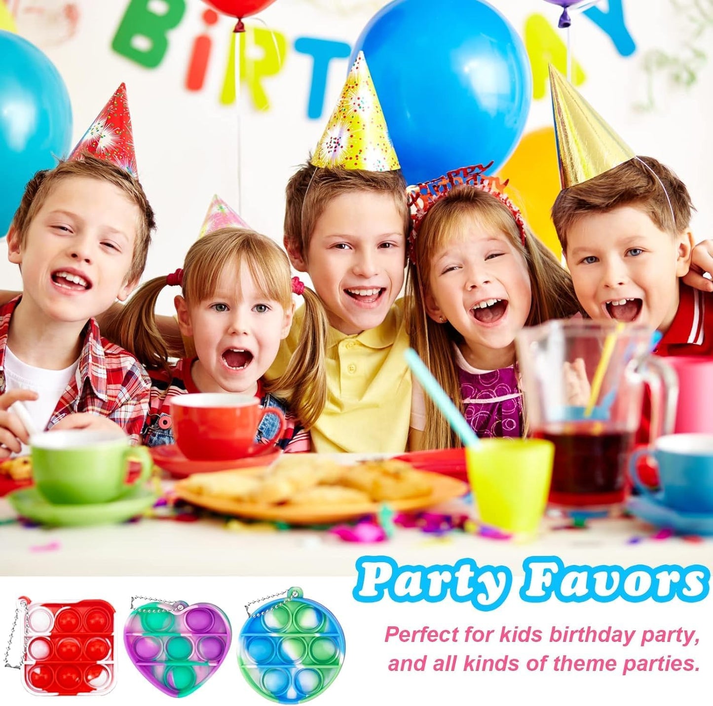 200pcs 2in Random Pop Bubble Fidget Sensory Toys, Pop Toy Bulk for Party Favor, Classroom Student Prizes Easter Basket Goodie Bag Stuffers Christmas Valentine Gift for Kid