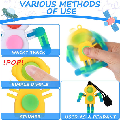 24Pcs Pop Fidget Spinners Bulk - Deformable Astronaut Fidget Spinner Keychain Robot Gyro Fidget Spinner for Kids Adults Glow in The Dark Sensory Toys Christmas Party Favors Classroom Prizes