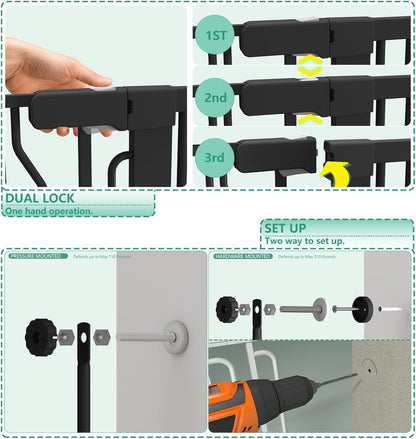 Jiprlak51 Extra Tall Cat Gate for Doorway – 28.5"-48.7" Extra Wide Pet Gate with Adjustable Cat Door Wide,Auto Close, Pressure Mounted, Pet Gate for Cats & Small Dogs, Hallway, Stairs, Kitchen