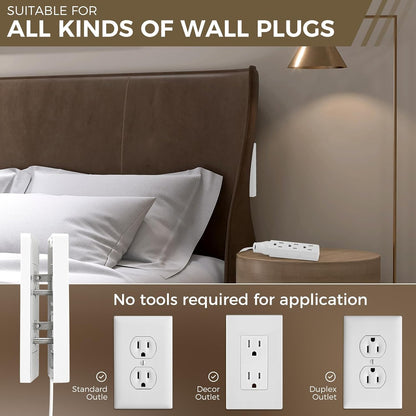 Outlet Concealer Power Strip-Outlet Cover Extender with 3AC Outlets-8ft Flat Plug Extension Cord,Universal Size,1625W for Kitchen, Home and Office,Child & Pet Safe(Dual 8 Foot)