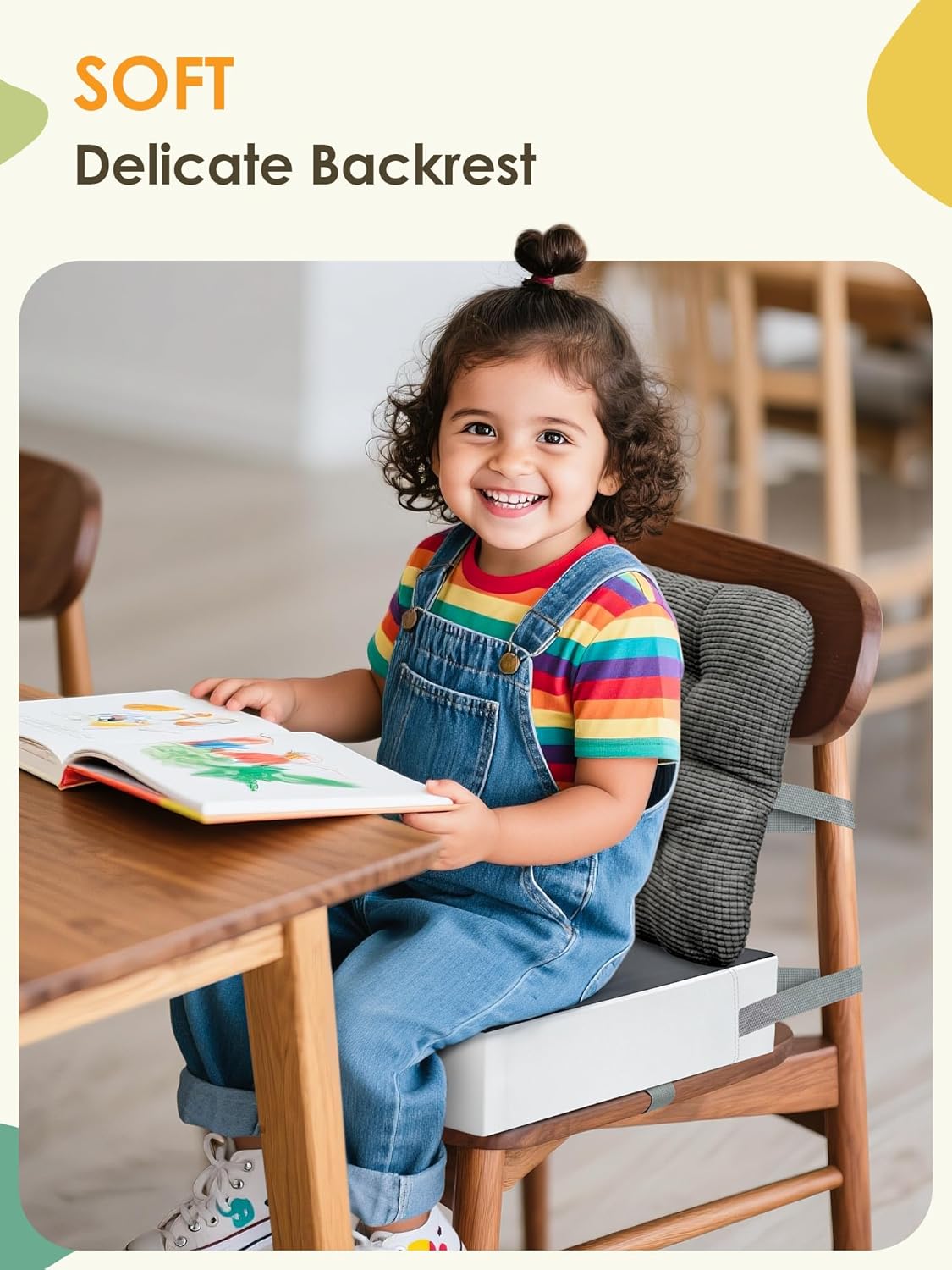 Booster Seat for Kitchen Chair, Adjustable Washable Safety Belts Toddler Booster Seats, PU Non-Slip