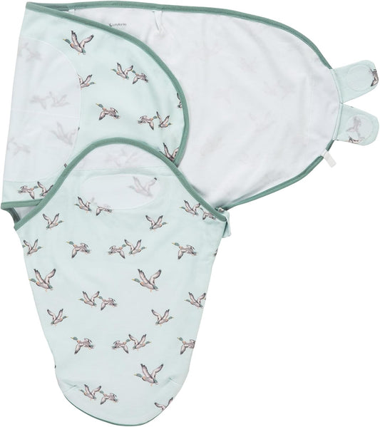 LollyBanks Baby Swaddles, 100% Organic Cotton Swaddle for Newborns Boys and Girls, 0-3 Months Swaddle Sacks with Easy Change Zipper, Newborn Swaddle Baby Registry (Mallard Duck Print)