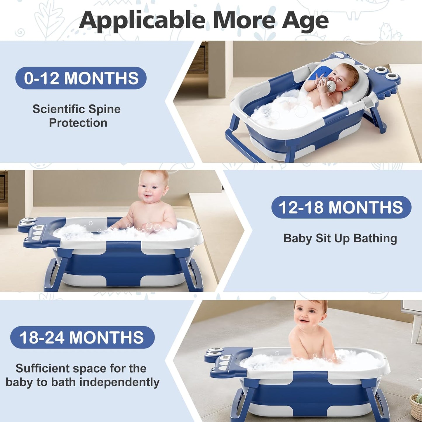 Collapsible Baby Bathtub for Newborn, Foldable Baby Bath Tub with Thermometer & Soft Floating