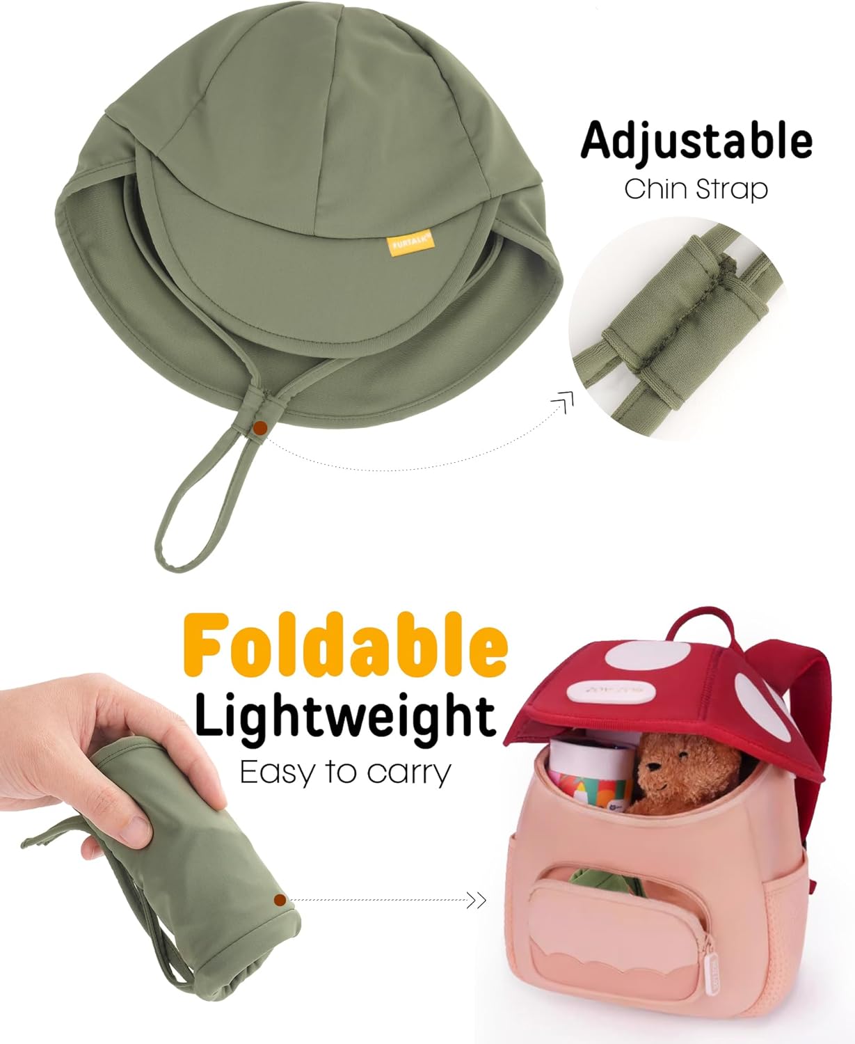 FURTALK Baby Sun Hat Summer Beach Hat UPF 50+ Adjustable Soft Baby Swim Hat with Neck Flap