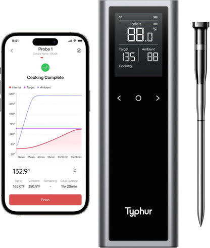 Sync One Smart Wireless Meat Thermometer: Standalone Base with LCD Display, Unlimited WiFi &