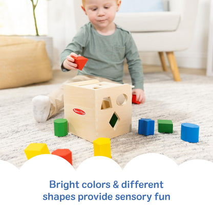 Melissa & Doug Shape Sorting Cube - Classic Wooden Toy With 12 Shapes