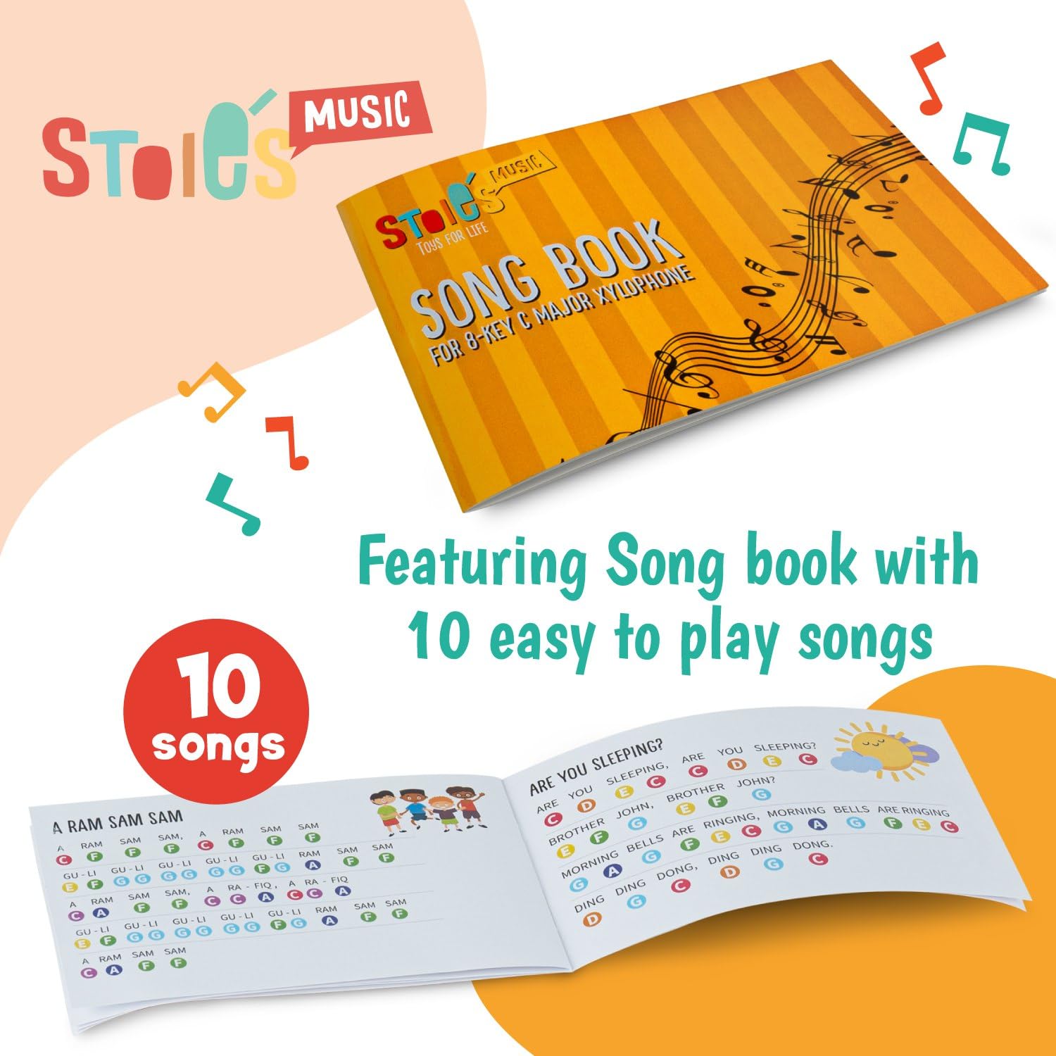 Stoie's Wooden Xylophone for Kids and Toddlers, Kid-Friendly Design, 8 Notes of Rainbow Color