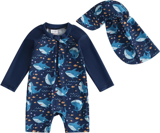 Hnyenmcko Baby/Toddler Boy Rash Guard Swimsuit Long Sleeve One Piece Zipper Swimwear Sunsuit Infant Bathing Suit Beachwear