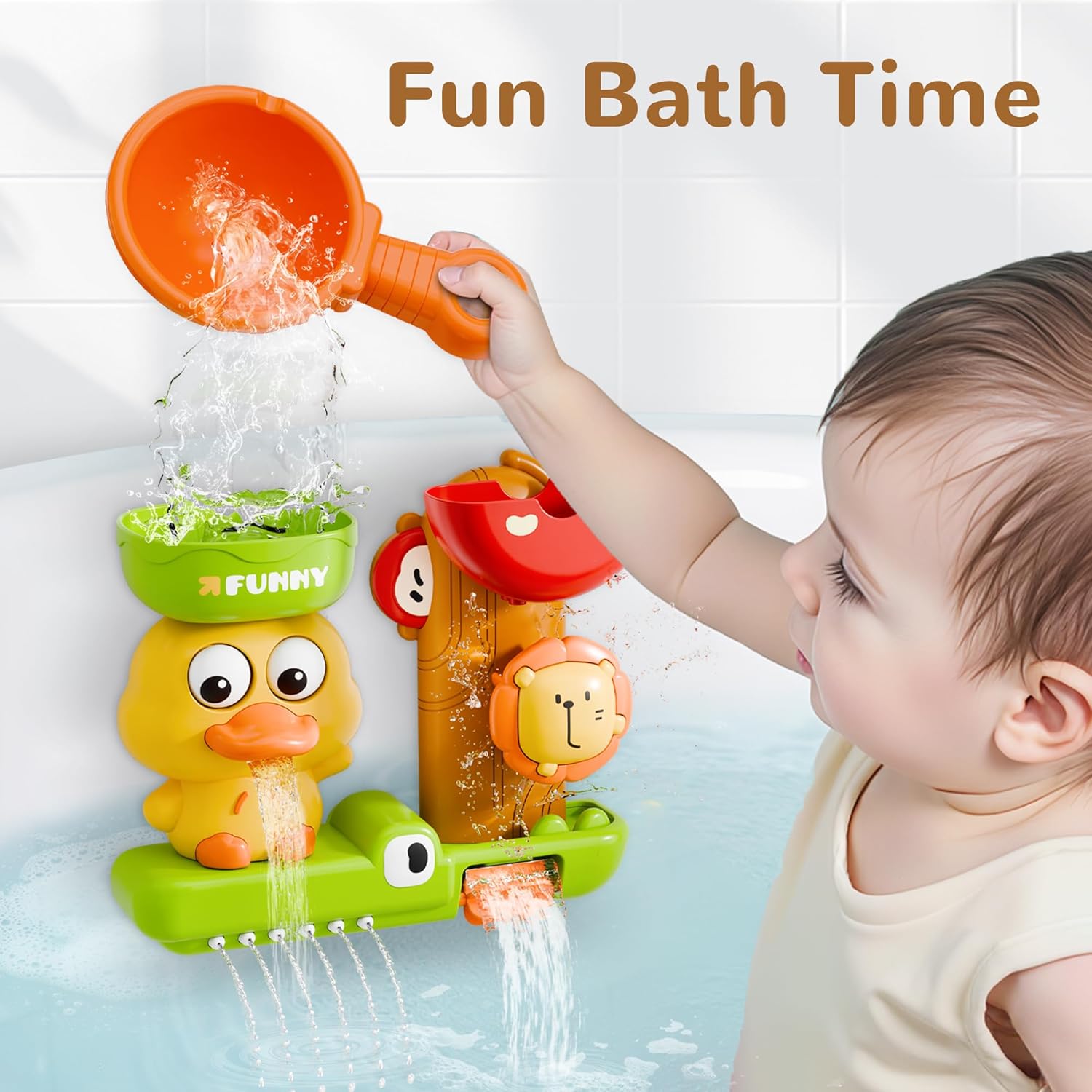 iPlay, iLearn Bath Toys for Toddlers 1-3, Baby Waterfall Bathtub Toy W/ Suction Cup, Kids Bath Tub
