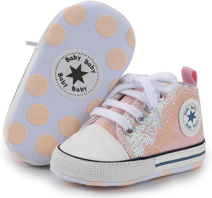 Unisex Baby Girls Boys Canvas High-top Shoes, Newborn Infant Anti-Slip Soft Sole Frist Walking Breathable Sneakers