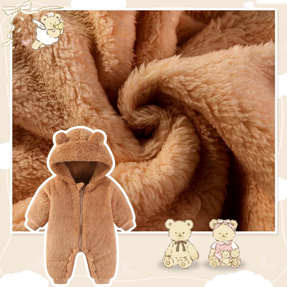 UVIPC Baby Newborn Bear Outfit Fleece Snowsuit Winter Clothes Hooded Jumpsuit Romper for Baby boy girl