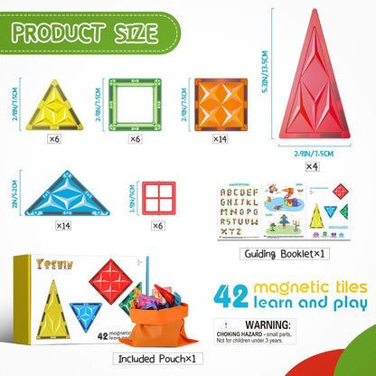 Magnetic Tiles, 42 Pcs Magnet 3D Building Set Toy for Kids Ages 3+, Construction Playboards, Montessori Toys, Puzzle Magnets Toys Christmas Toy Gift for Boys and Girls