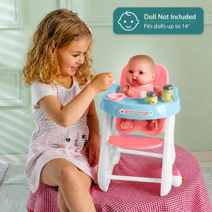 JC Toys - Doll High Chair | Fits Dolls up to 17" | Easy to Clean | Simple Assembly | 7 Piece Play