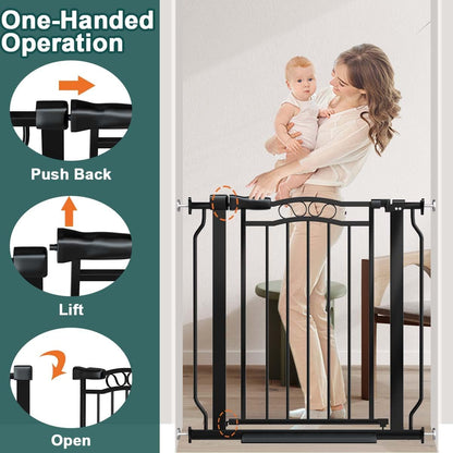Fairy Baby 67.3"-81.1" Extra Wide Baby Gate for Stairs, Large Pet Dog Gate for Wide Openings, Pressure Mounted Safety Child Gate, Metal Auto Close Long Pet Gate for Doorways with Walk Thru Door, Black