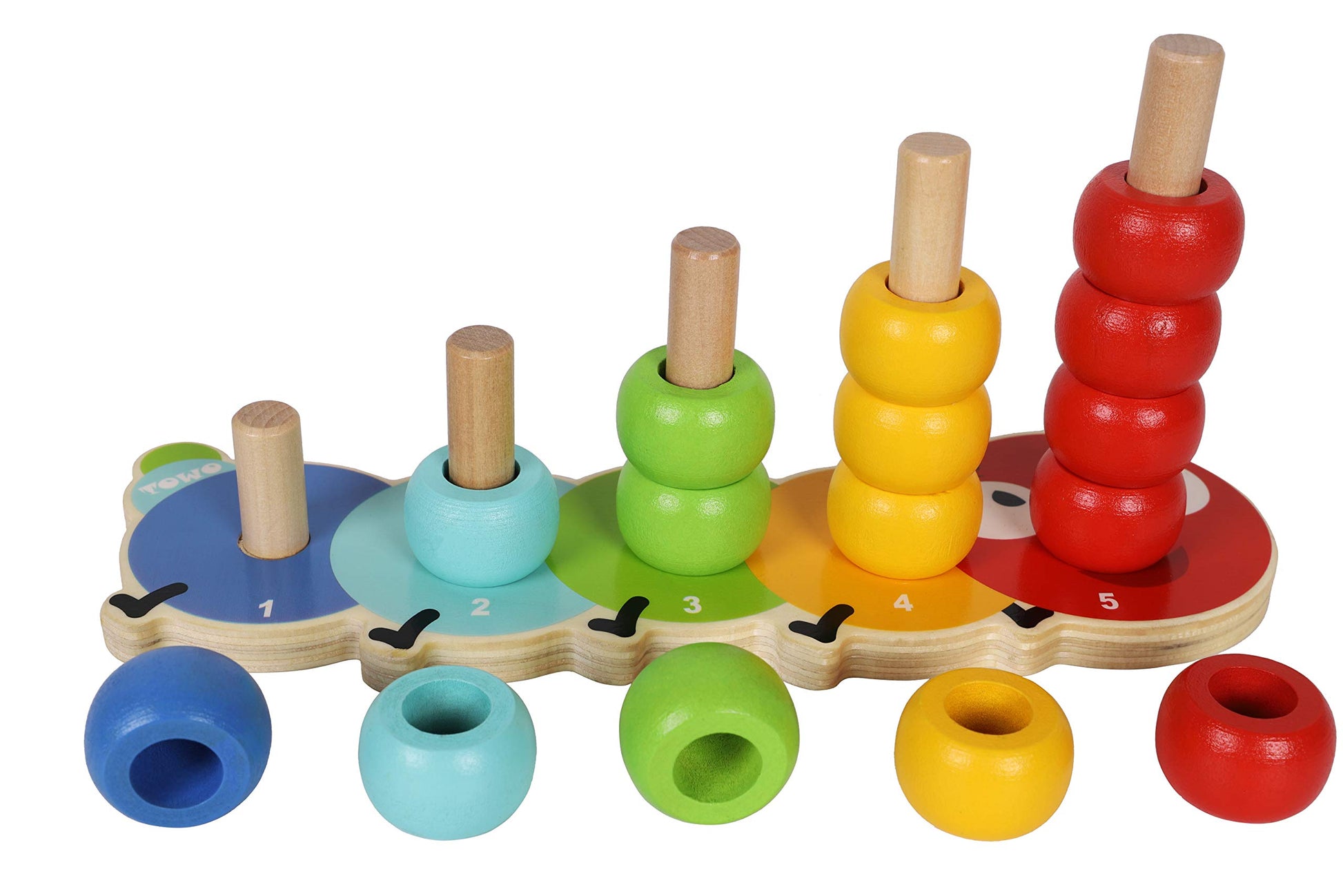 TOWO Wooden Stacking Rings Toy, Caterpillar Counting Ring Stacker