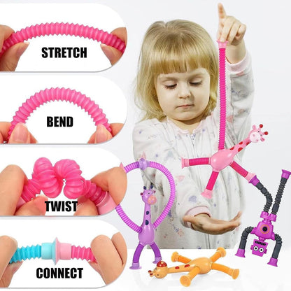 6PCS Telescopic Suction Cup Giraffe Toy,pop Tubes,Toys for Kids,Toddler Travel Toys,Toddler Sensory Toys,figette Toys,Fidget Toys for Kids,Treasure Box prizes,Small Toys for Kids prizes