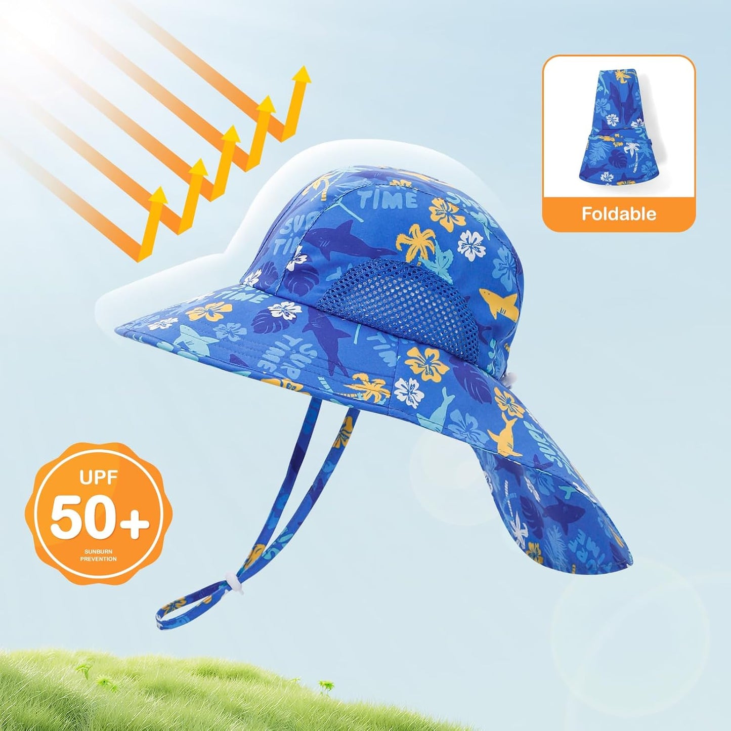 Baby Sun Hat UPF 50+ Mesh Liner Toddler Bucket Hats with Wide Brim Neck Flap for Outdoor Beach Swim