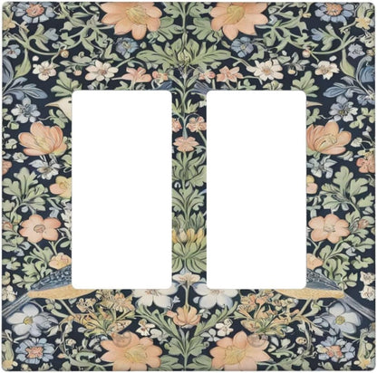 Decorative Outlet Covers Rustic Morris Birds Green Leaf Flower 2 Gang Wall Plate Double Rocker Two Switch Wall Cover Plate Light Switch Cover Plate Faceplate for Country Bedroom Decor