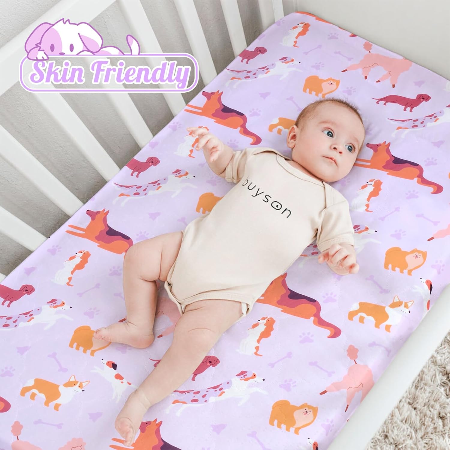 UOMNY Crib Sheet 52x28 Baby Sheet for Girls Breathable Dog Fitted Crib Sheet for Standard Crib and