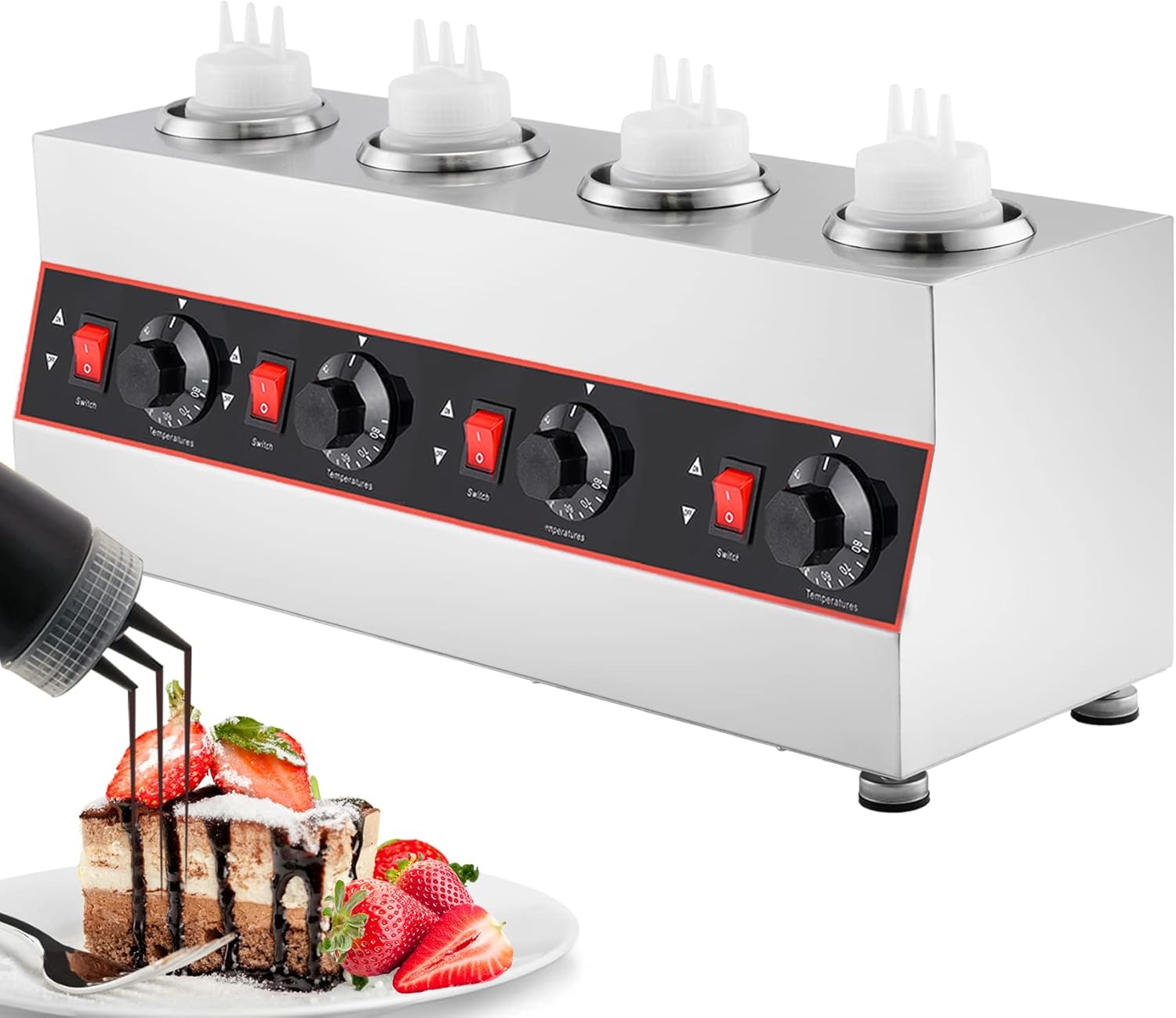 Sauce Warmer Dispenser Sauce Bottle Warmer Nacho Cheese Warmer Dispenser with 650ml Bottles, Bottle