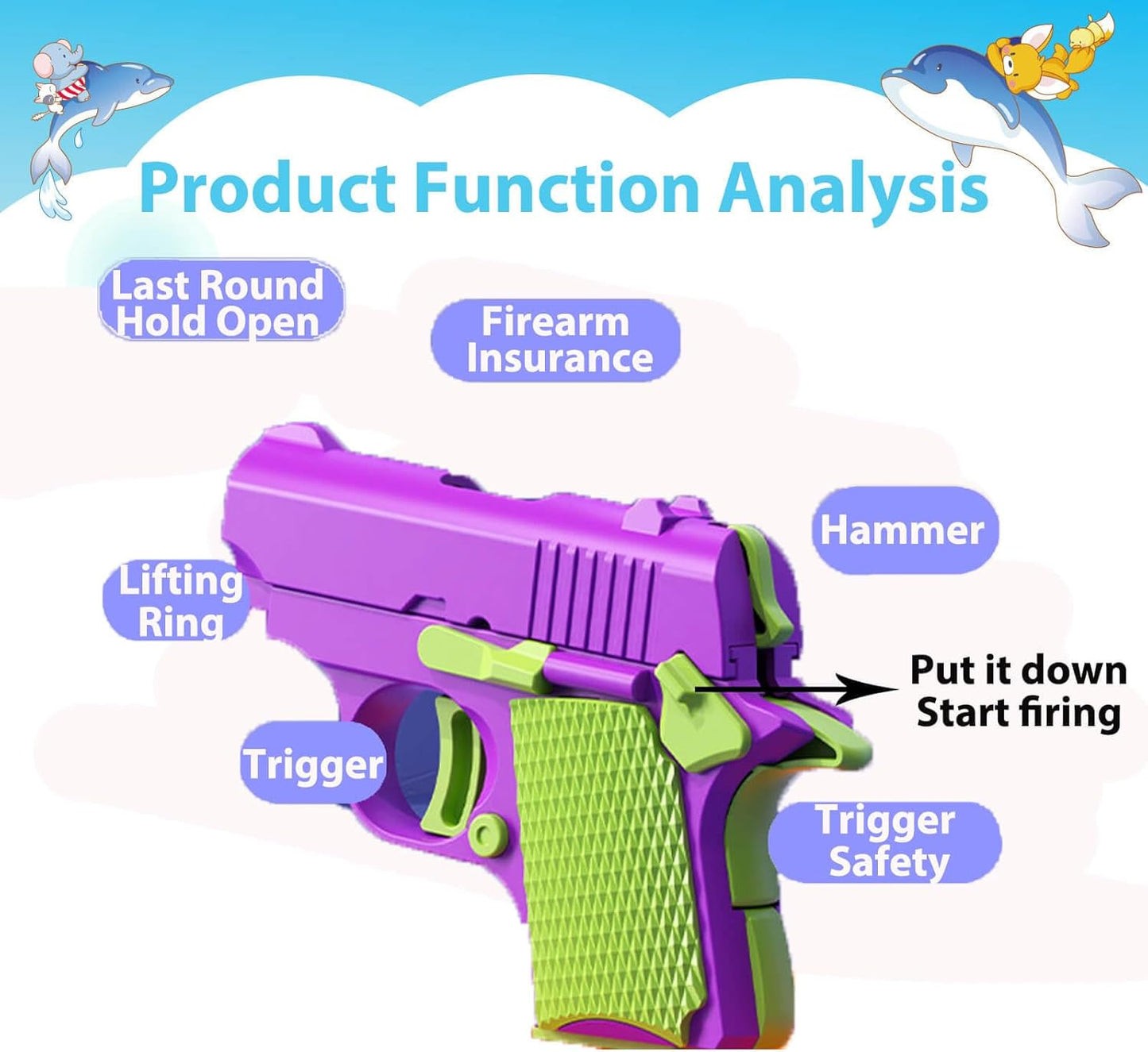 Fidget Toys Pistol, 3D Gravity Mini 1911 Fidget Pistol Toys,Fidget Sensory Toys,Stress Relief for