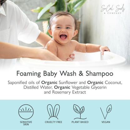 SoCal Suds & Company - 2-in-1 Organic Foaming Baby Wash Castile Soap & Shampoo Refill - Gentle Body