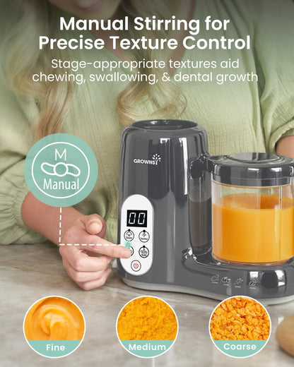 GROWNSY Baby Food Maker with Steam Basket, One Step Baby Food Processor Steamer Puree Blender