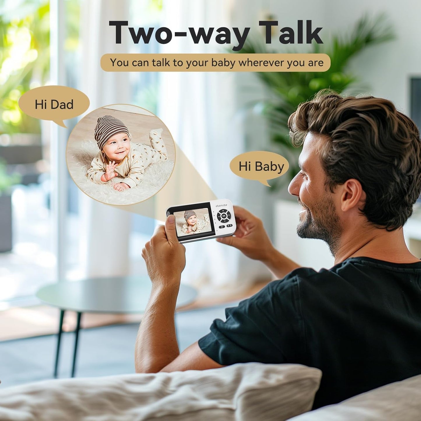 ebemate WiFi Video Baby Monitor,2.8" Display with 1080P Camera,No Glow Night Vision,2-Way Talk & 1500Ft Long Range,WiFi On/Off Cam Baby Monitoring EBS28