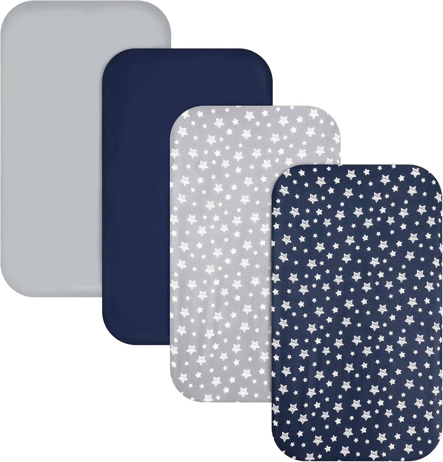Pack and Play Sheets Boys, 4 Pack Mini Crib Sheets, Stretchy Pack and Play Playard Fitted Sheet