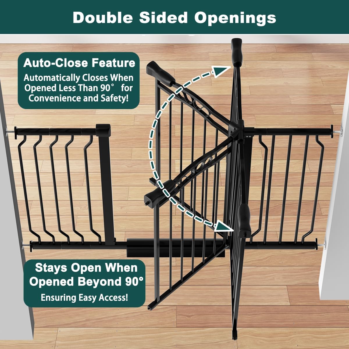 62.5"-71.6" Extra Wide Baby Gate for Doorways No Drill, Pressure Mounted Dog Gate Indoor, Walk Thru Pet Gate for Cat Dog Child,Pet Gates for The House Doorway Black