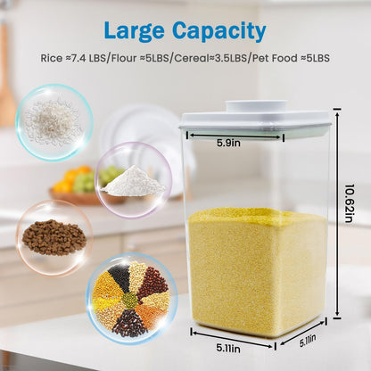 Pop Airtight Food Storage Containers Set with Lids, Large 4.2Qt/4L Food Containers with Scoop