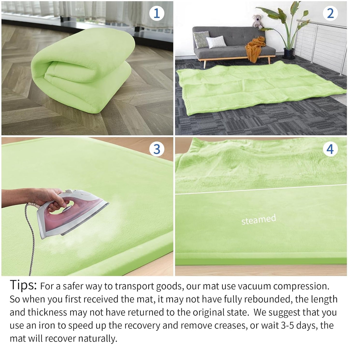 Baby Play Mat for Floor,1.3"Thick Elasti-Foam 50x50 Playpen Mat for Toddlers Infant kids,Water-Repellent Soft Velvet for Tummy Time,Non-Slip Backing for Crawling,Tatami Style(Light Green)