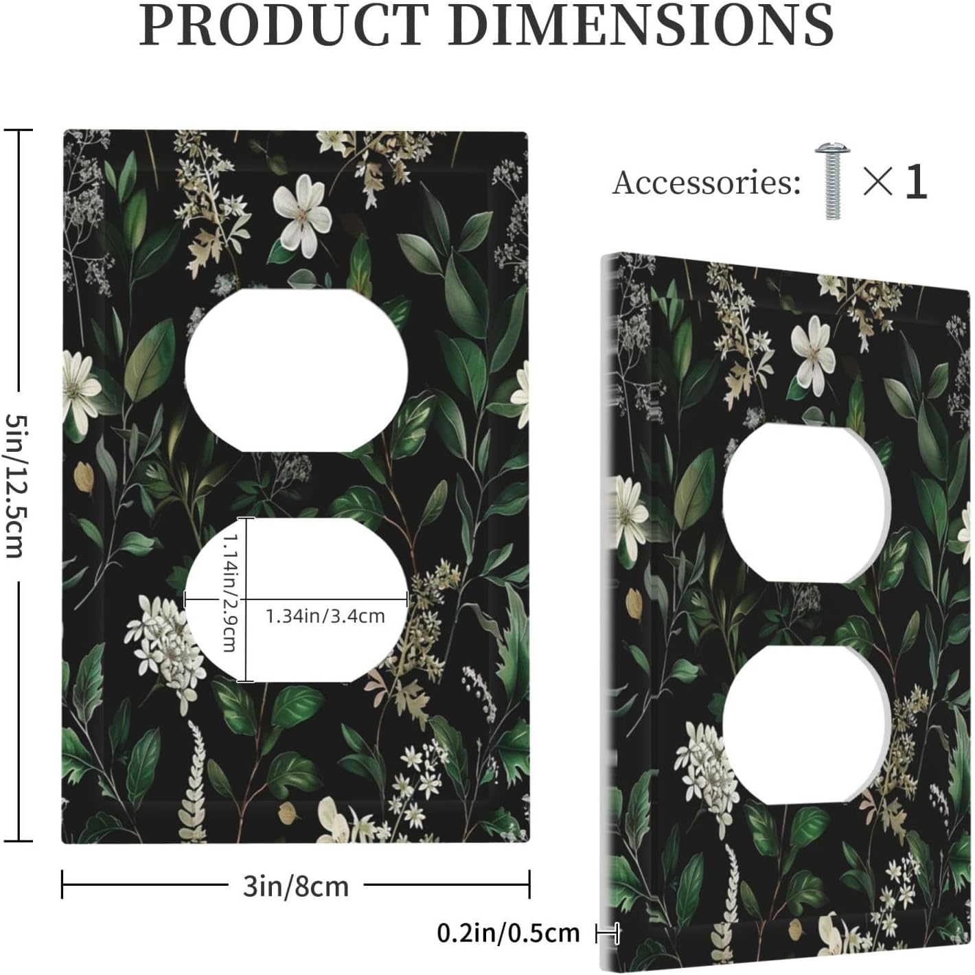 Decorative Outlet Covers Rustic Green Leaves White Flower 1 Gang Duplex Light Switch Cover Plate Wall Plates for Electrical Outlets Switchplate Faceplate for Country Bedroom Home Decor