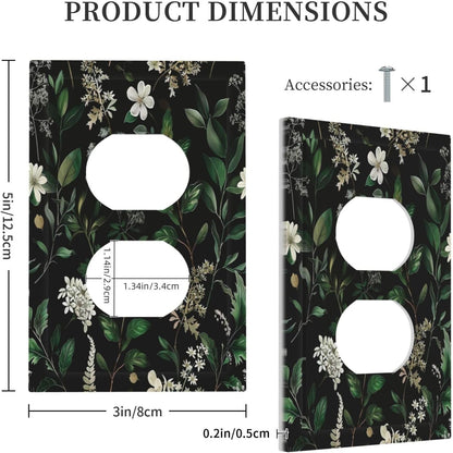 Decorative Outlet Covers Rustic Green Leaves White Flower 1 Gang Duplex Light Switch Cover Plate Wall Plates for Electrical Outlets Switchplate Faceplate for Country Bedroom Home Decor