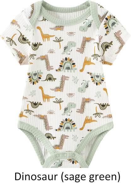 Baby Bodysuit 6 Pack Soft Mixed Ribbed Short Sleeve Romper Infant Boy Girl Clothes Set