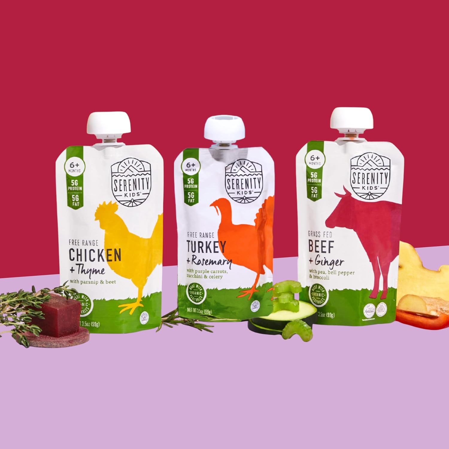 Serenity Kids 6+ Month Organic Beef & Veggie Baby Food Pouches - Grass-Fed Beef with Organic Pea