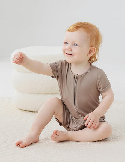 JunNeng Baby Boy Girl 2 Pack Rayon of Bamboo Summer Sleeper Infant Soft Short Sleeve Zipper Footless One-piece Romper