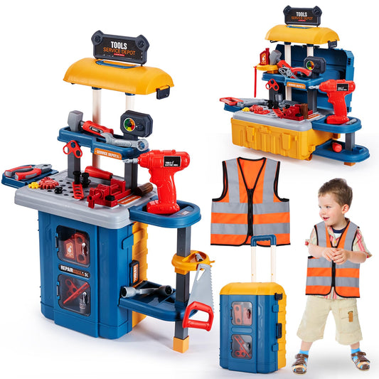 Kids Tool Bench with Kids Tool Set, Three Modes Toddler Tool Bench with Electric Drill Set, Pretend
