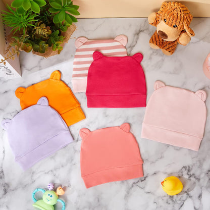 Geyoga 6 Pieces Newborn Baby Hat Bear Ears Infant Caps Baby Boy Girl Toddler Hats Infant Beanie Caps for 0-3 Months