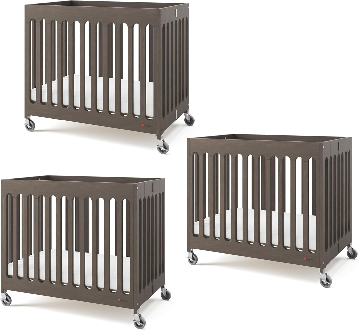 Foundations Boutique Compact Folding Crib 3 Pack for Hotels, Wood Crib, Commercial Casters