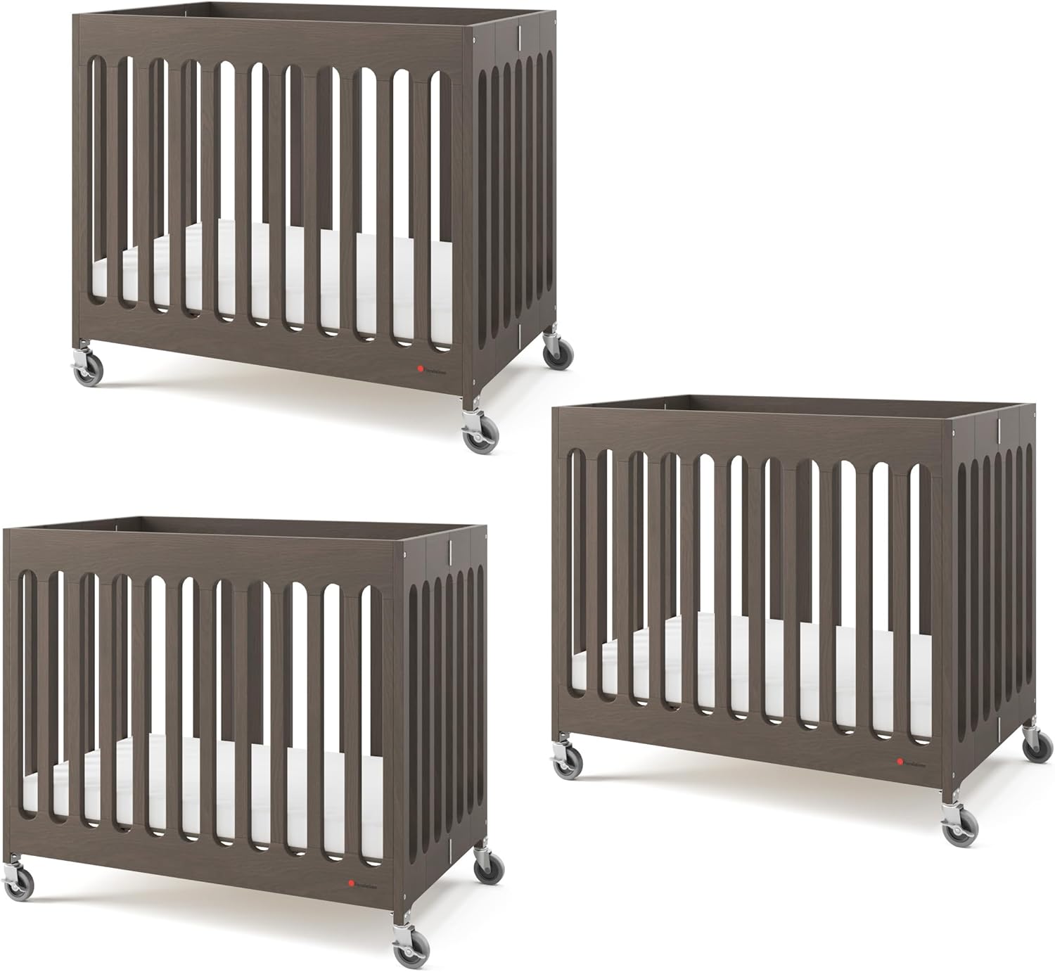 Foundations Boutique Compact Folding Crib 3 Pack for Hotels, Wood Crib, Commercial Casters