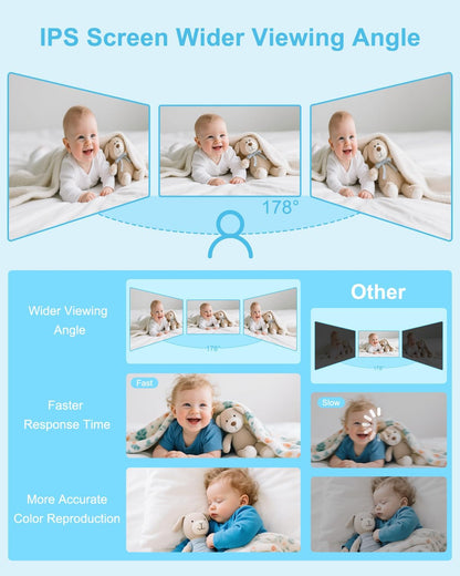 Upgrade Video Baby Monitor with Camera and Audio 6" Large Screen, 35-Hrs Battery, No WiFi Baby Monitor, Remote Pan/Tilt/Zoom Camera, 2-Way Talk, Night Vision, Temperature, 1000ft Range